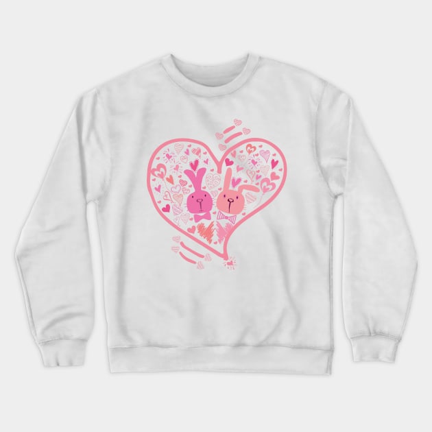 2 Pink Cute Bunnies in Love Crewneck Sweatshirt by JeLoTall